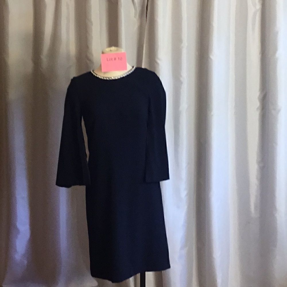 BASLER navy blue dress with open sleeves & built in necklace